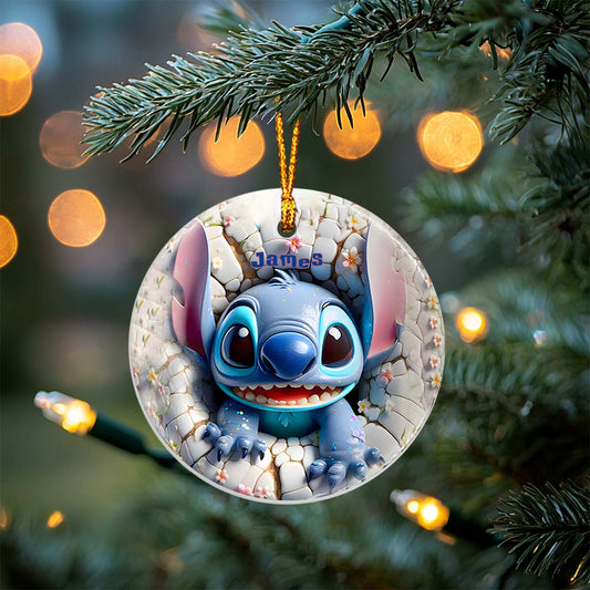Merry Stitchmas - Personalized Ohana Ceramic Circle Ornament