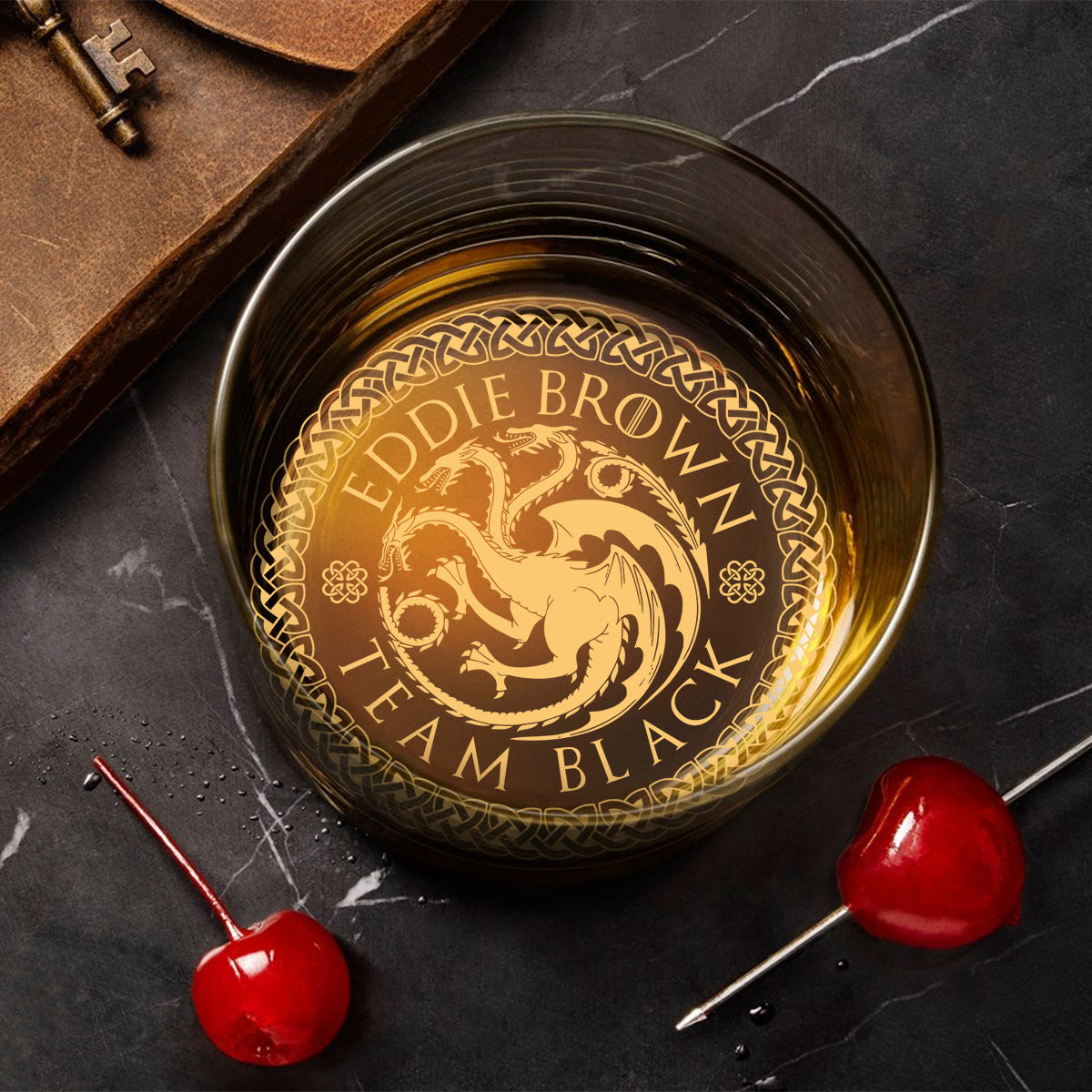 Team Black - Personalized Thrones Game Engraved Whiskey Glass