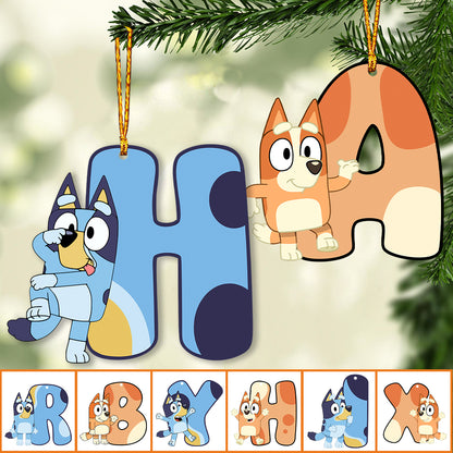 Blue Dog Alphabet Letter - Personalized Ornament