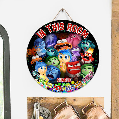 In This Room It's OK - Personalized Round Wood Sign