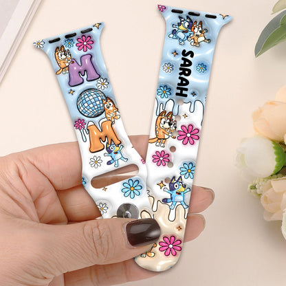 Mom Era Cute Blue Dog - Personalized Mother Apple Watch Band