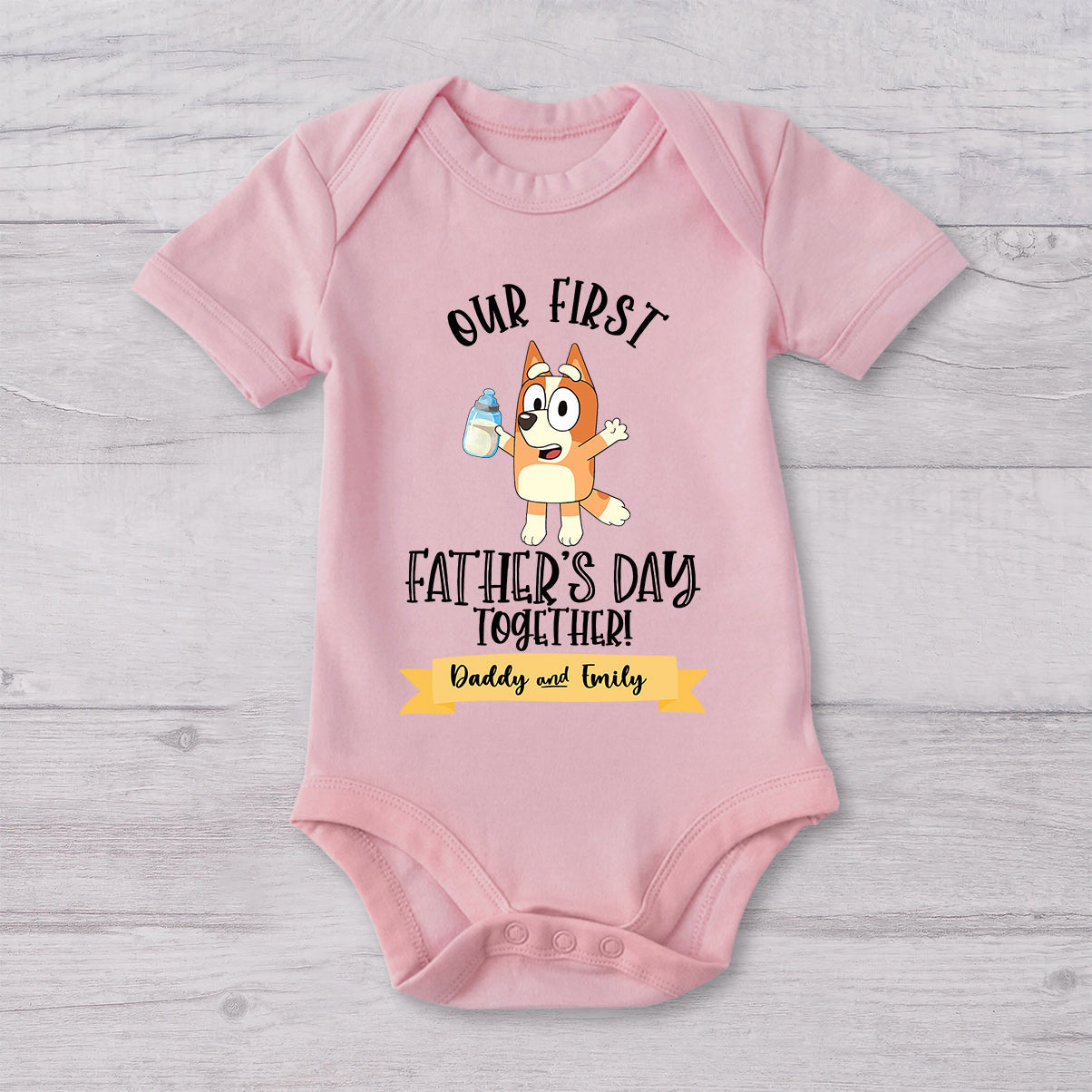 Our First Father's Day Mother's Day Together Drink Cool Blue Dog - Personalized Father T-shirt And Baby Onesie