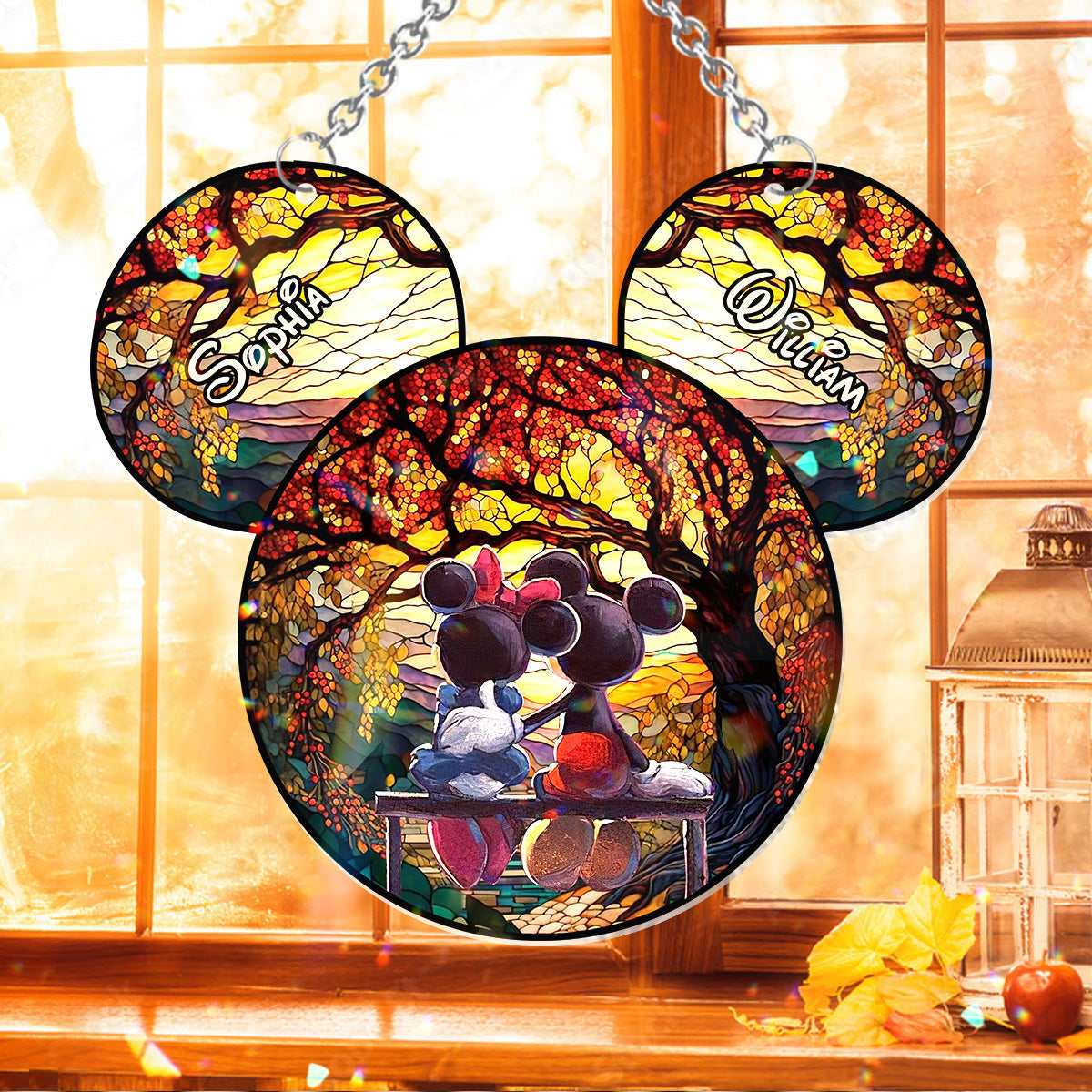 Romantic Mouse Couple - Personalized Mouse Window Hanging Suncatcher Ornament