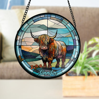 Love Highland Cow - Personalized Stained Glass Suncatcher