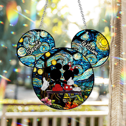 Romantic Mouse Couple - Personalized Mouse Window Hanging Suncatcher Ornament