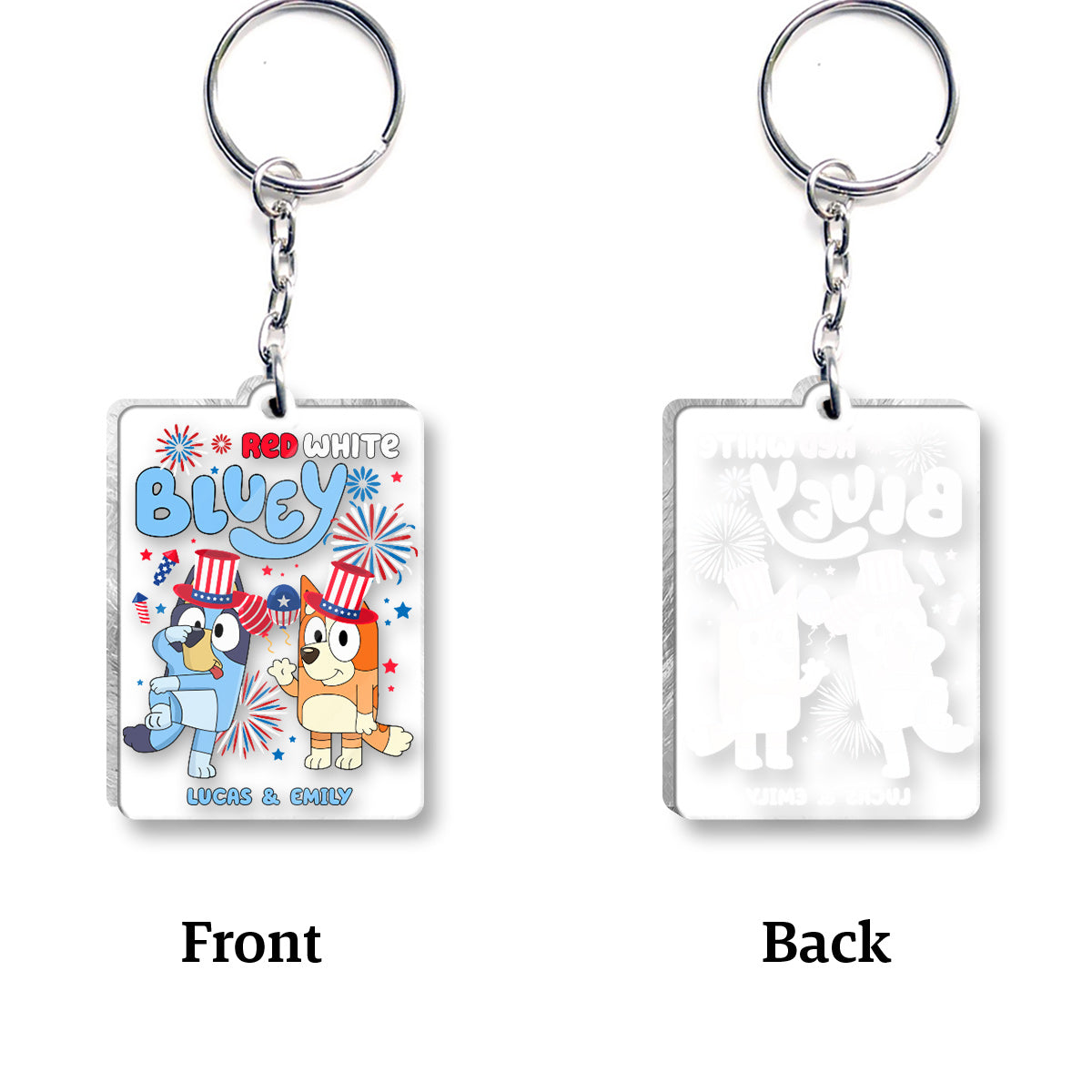 Red White Blue 4th of July - Personalized Transparent Keychain