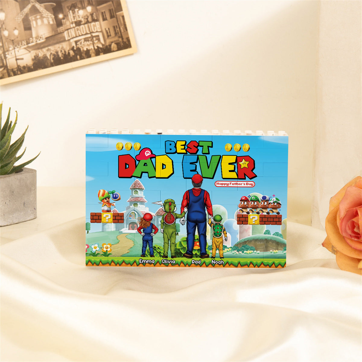 Best Super Dad Ever - Personalized Super Plumber One-sided Horizontal Rectangle Building Brick Blocks