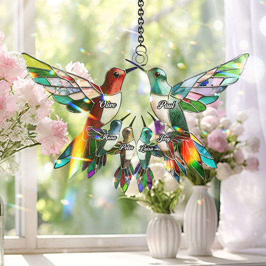 Family Members Hummingbirds - Personalized Family Window Hanging Suncatcher Ornament