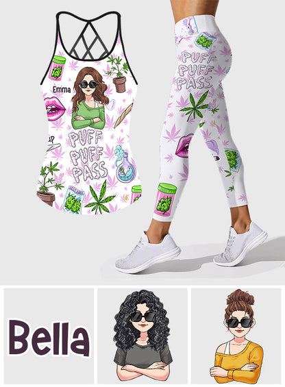 Puff Puff Pass - Personalized Weed Cross Tank Top and Leggings