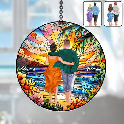 Romantic Sunset - Personalized Couple Window Hanging Suncatcher Ornament
