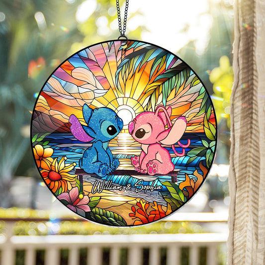 Romantic Sunset - Personalized Ohana Window Hanging Suncatcher Ornament