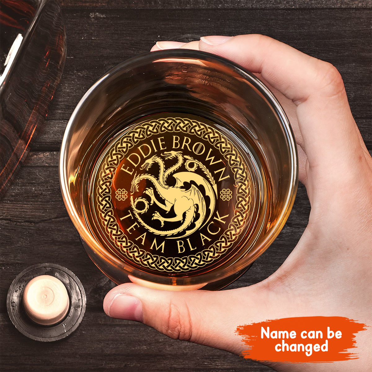 Team Black - Personalized Thrones Game Engraved Whiskey Glass