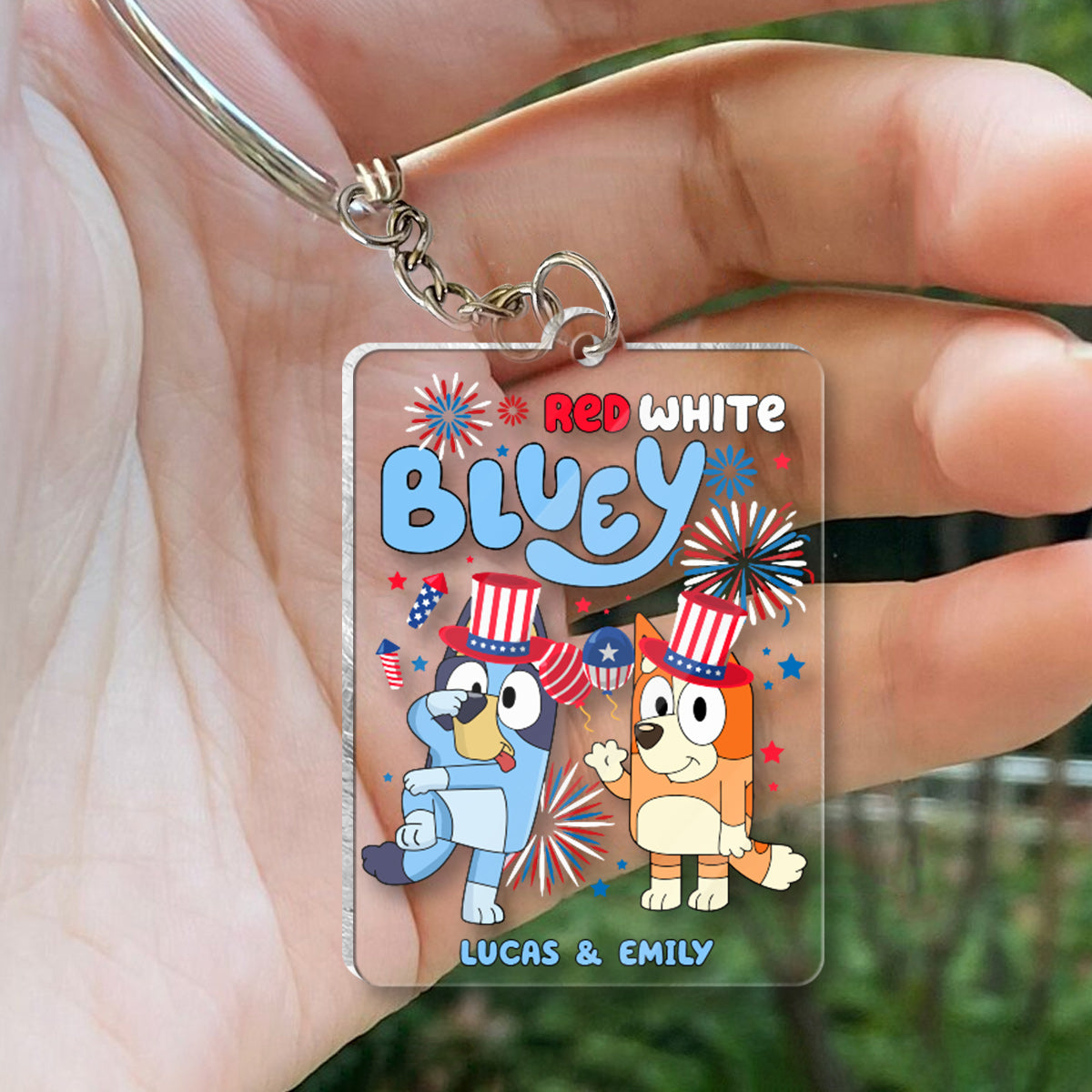 Red White Blue 4th of July - Personalized Transparent Keychain