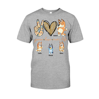 Peace Love Mom's Life Cool Blue Dog - Personalized Mother T-shirt And Hoodie