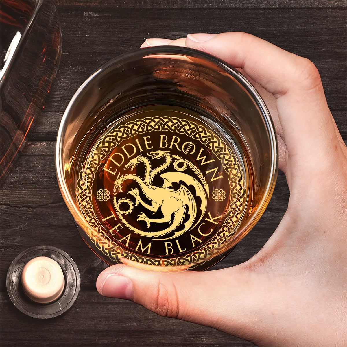 Team Black - Personalized Thrones Game Engraved Whiskey Glass