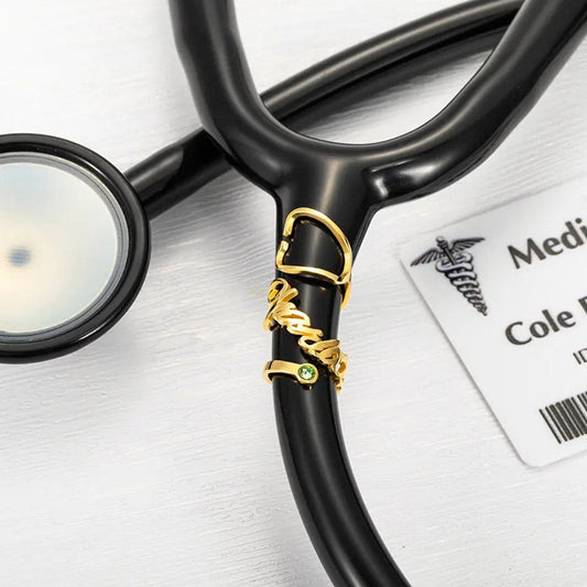 Stethoscope Tag With Name And Birthstone - Personalized Nurse Stethoscope Tag