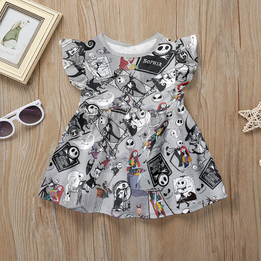 The Nightmare Is Here - Personalized Nightmare Kid Ruffle Sleeve Dress