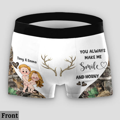 You Always Make Me Smile And Horny - Personalized Hunting Lace Border Women Briefs And Men’s Boxer Briefs