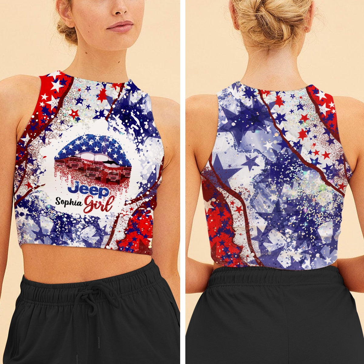 Jeep America Girl - Personalized Car Crop Tank Top