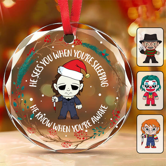 Horror Movies Characters Funny Christmas Ornament - Personalized Round Shaped Glass Ornament