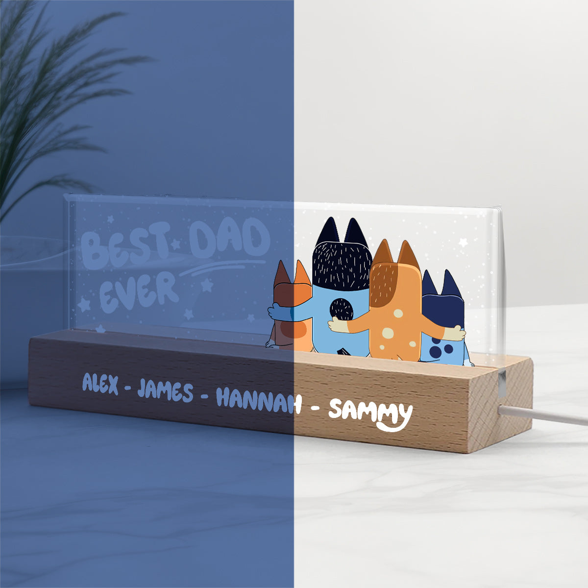 Best Dad Ever Cool Blue Dog - Personalized Father Custom LED Night Light