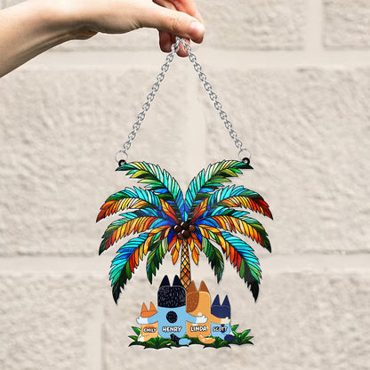 Family Under The Palm Tree - Personalized Window Hanging Suncatcher Ornament