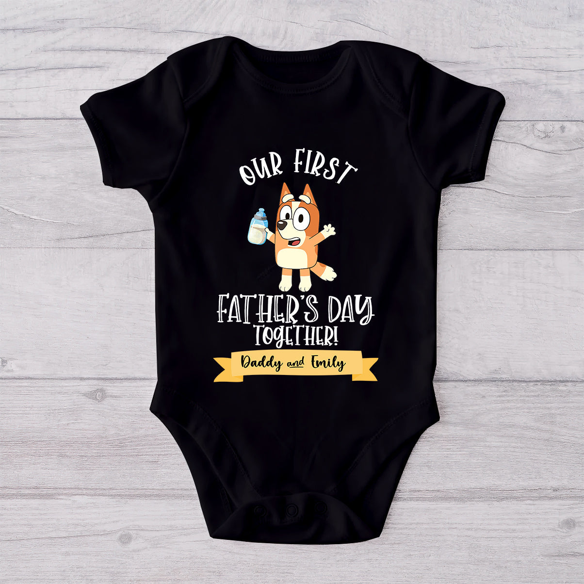 Our First Father's Day Mother's Day Together Drink Cool Blue Dog - Personalized Father T-shirt And Baby Onesie