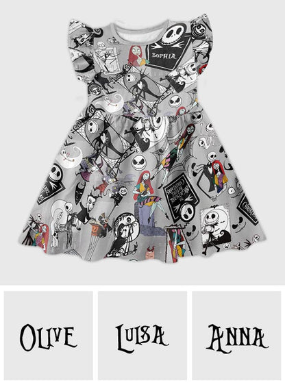 The Nightmare Is Here - Personalized Nightmare Kid Ruffle Sleeve Dress