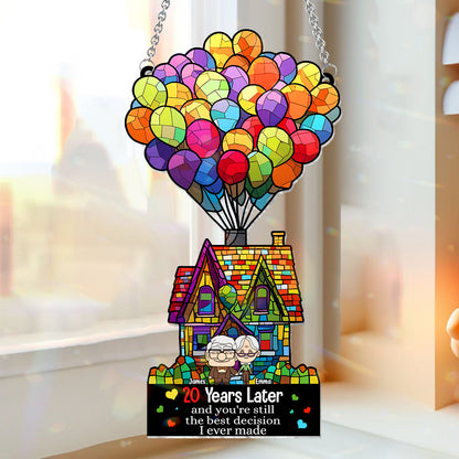 Happy Anniversary - Personalized Mouse Window Hanging Suncatcher Ornament