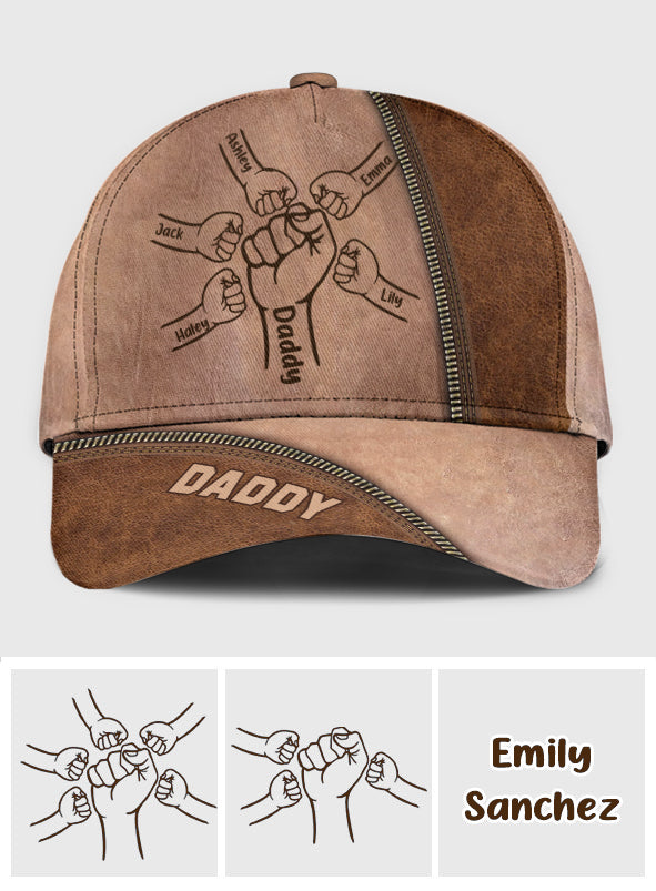 Father And Children Fist Bump - Personalized Father Classic Cap