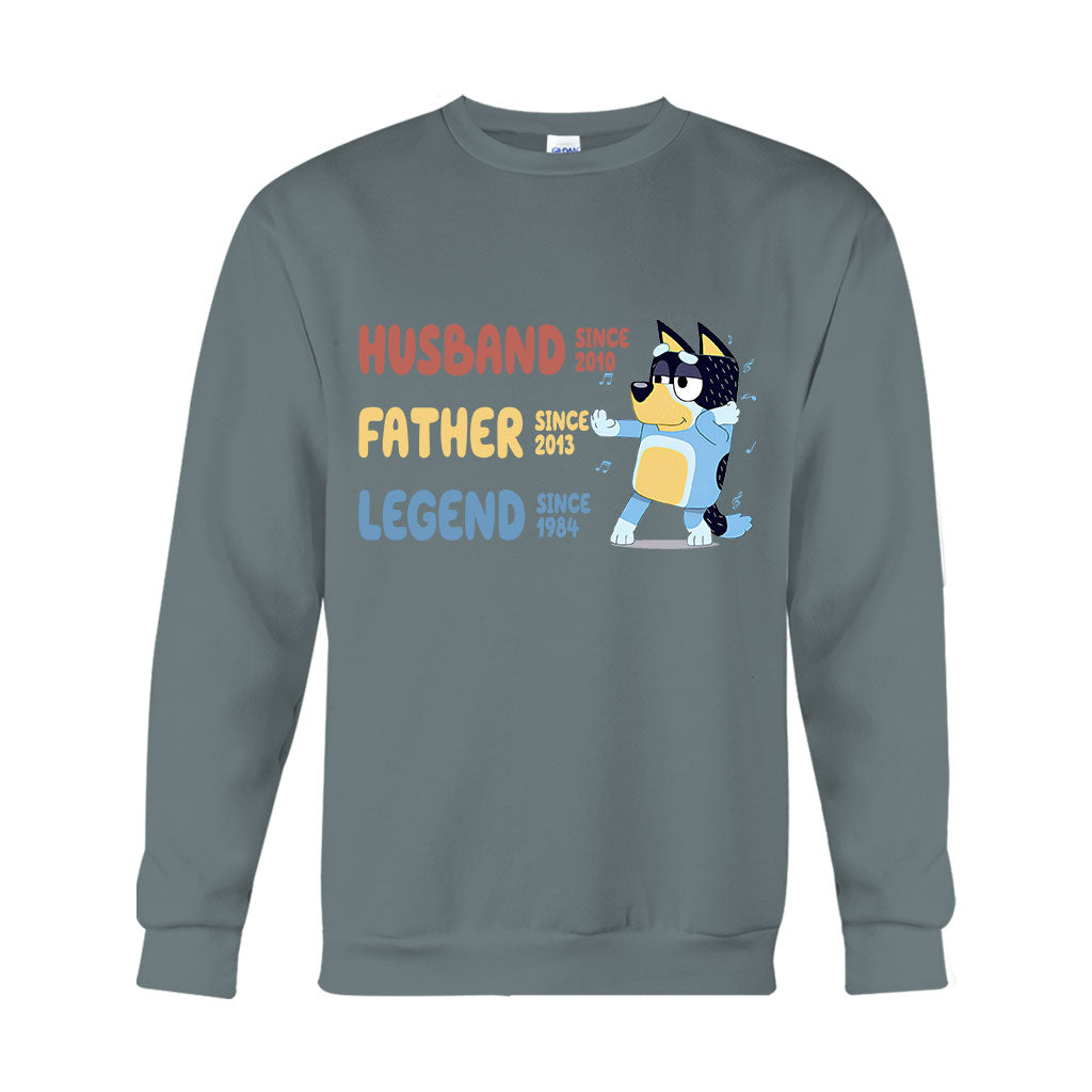 Husband Father Grandpa Legend Cool Blue Dog - Personalized Grandpa T-shirt And Hoodie