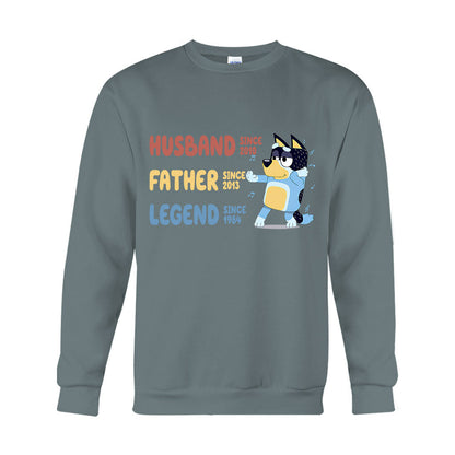 Husband Father Grandpa Legend Cool Blue Dog - Personalized Grandpa T-shirt And Hoodie