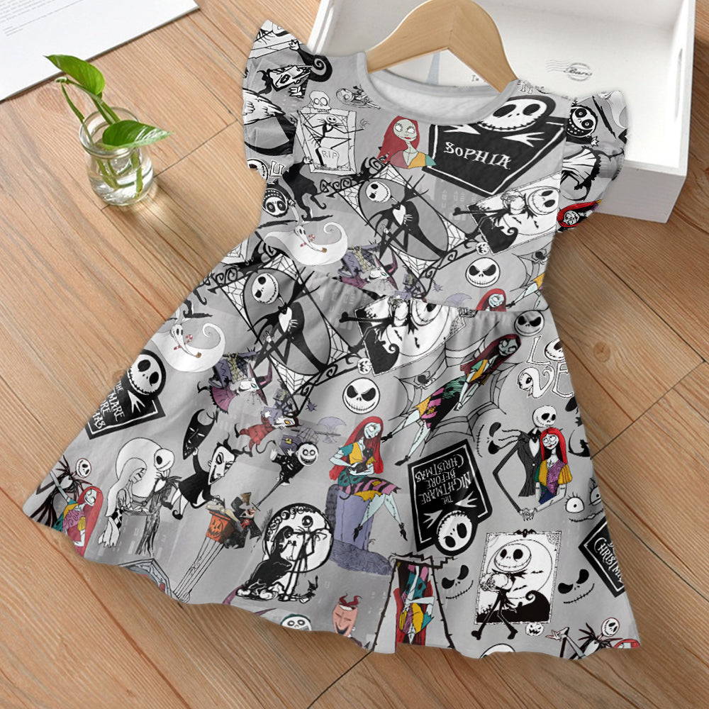 The Nightmare Is Here - Personalized Nightmare Kid Ruffle Sleeve Dress