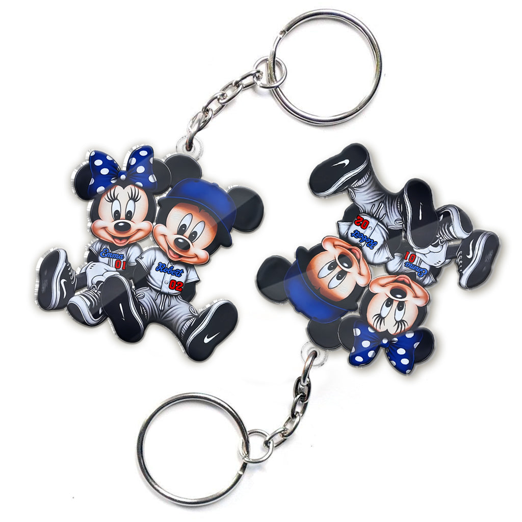 Mouse Couple Baseball - Personalized Baseball Custom Shaped Keychain