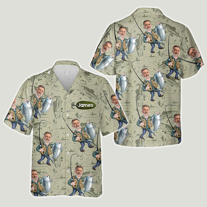 Funny Caricature Face - Personalized Fishing Hawaiian Shirt