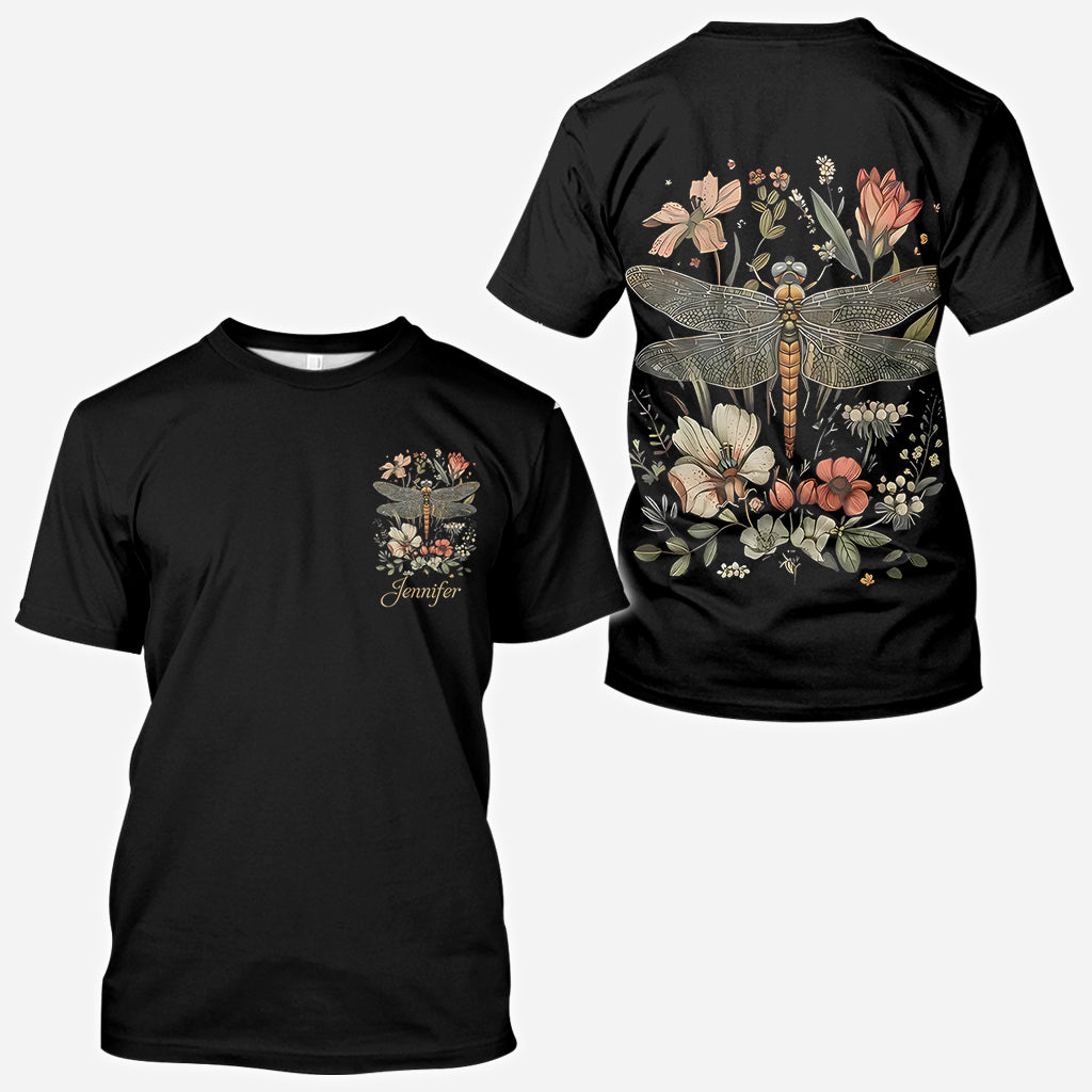 Dragonfly & Flowers - Personalized Dragonfly All Over Shirt