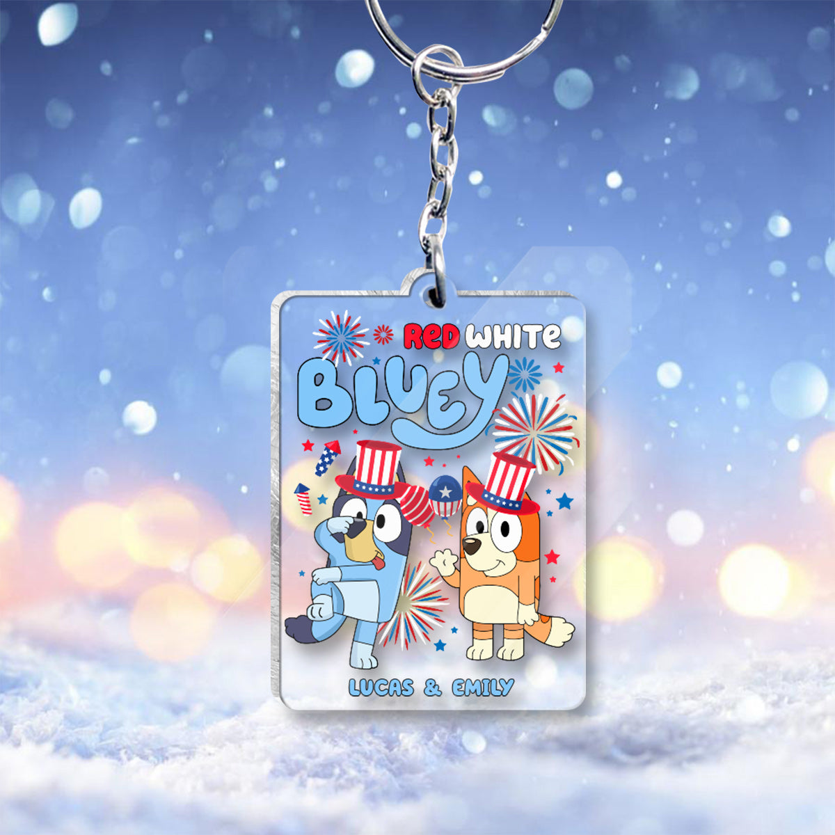 Red White Blue 4th of July - Personalized Transparent Keychain