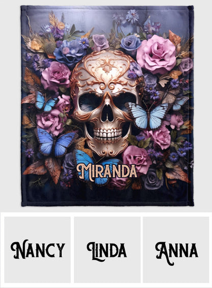 Beauty Of The Dark Skull Roses Butterflies - Personalized Skull Blanket