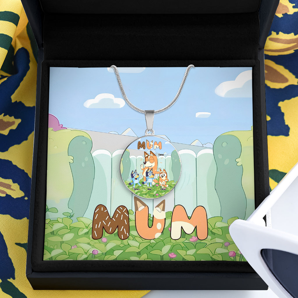 Mum Cute Blue Dog - Personalized Mother Round Pendant Necklace