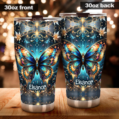 Stunning Gold Metallic Butterfly - Personalized Butterfly Tumbler