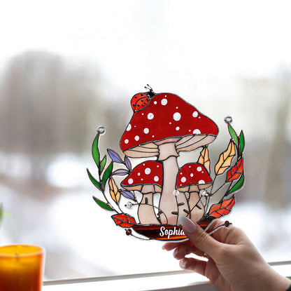 The Little Mushroom Garden - Personalized Mushroom Window Hanging Suncatcher Ornament