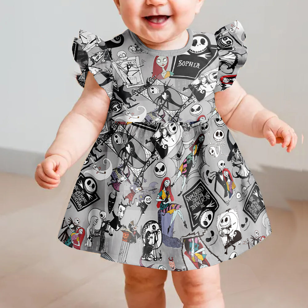 The Nightmare Is Here - Personalized Nightmare Kid Ruffle Sleeve Dress