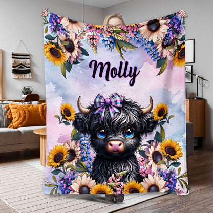 Cute Little Highland Cow - Personalized Blanket