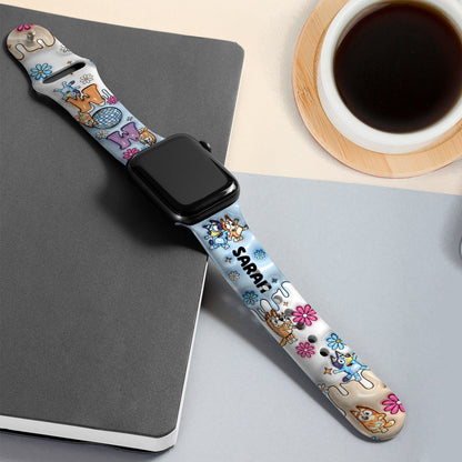 Mom Era Cute Blue Dog - Personalized Mother Apple Watch Band