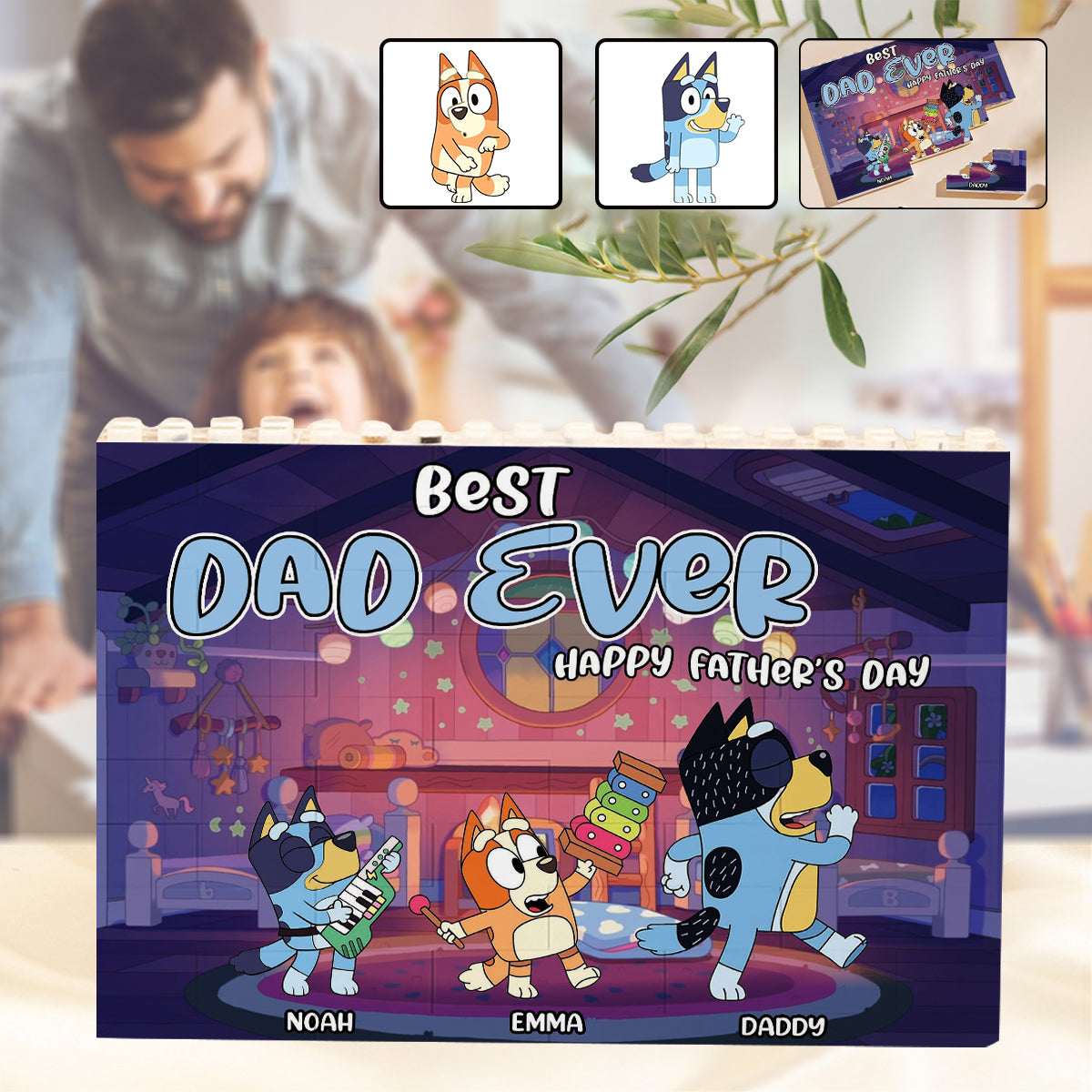 Best Dad Ever - Personalized Father One-sided Horizontal Rectangle Building Brick Blocks