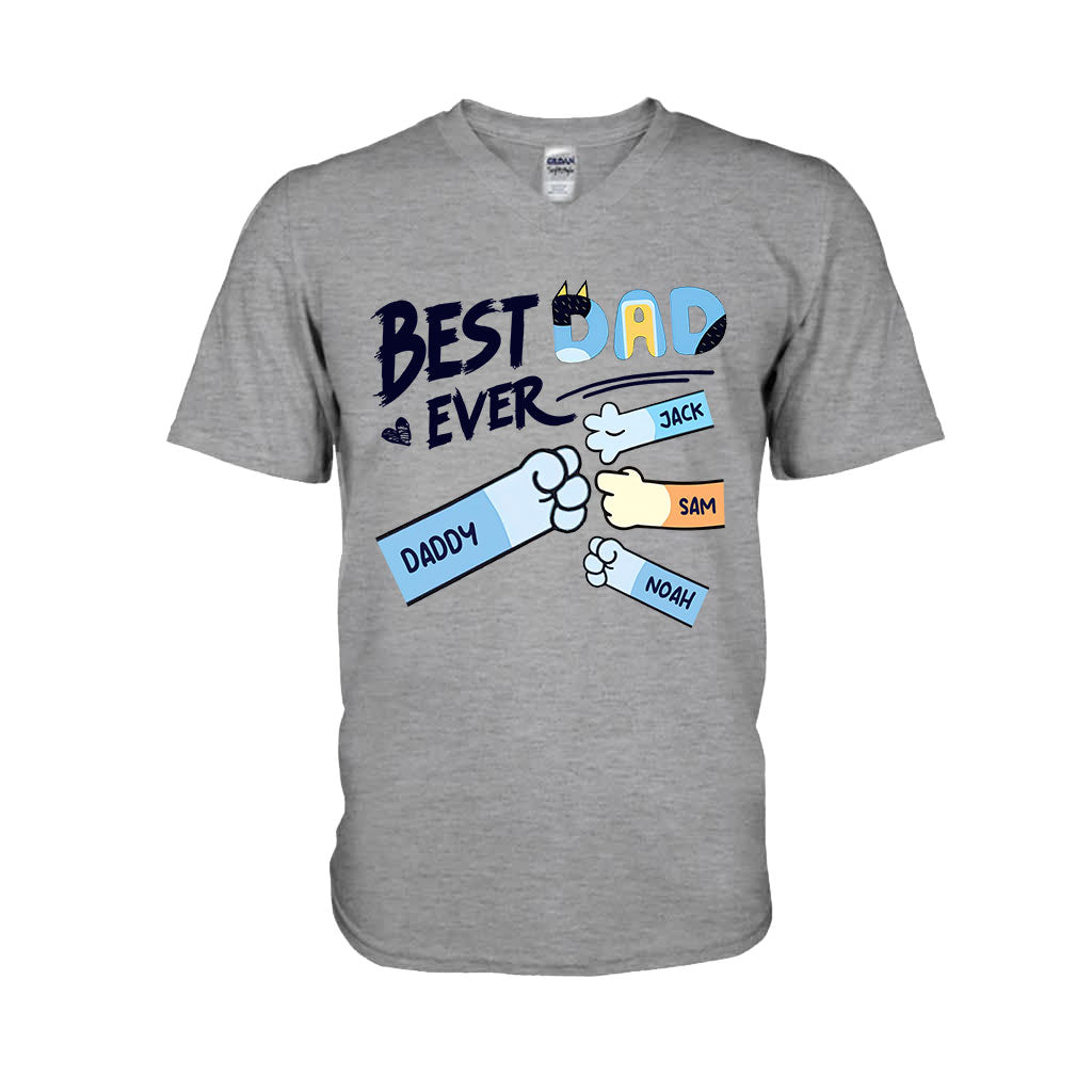 Best Dad Mom Ever Cool Blue Dog Fist - Personalized Father T-shirt And Hoodie