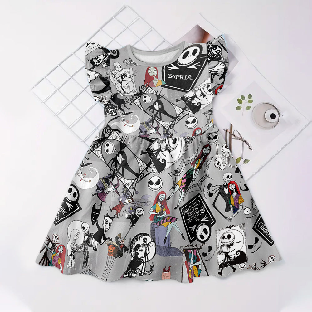 The Nightmare Is Here - Personalized Nightmare Kid Ruffle Sleeve Dress