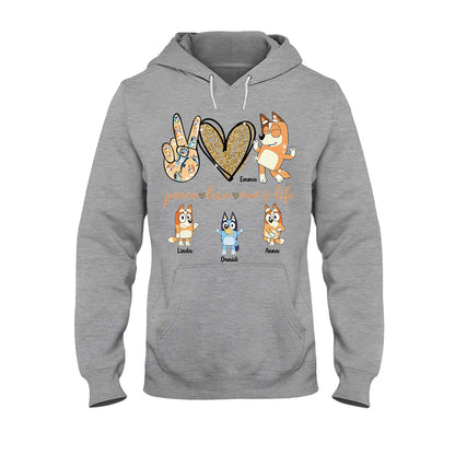 Peace Love Mom's Life Cool Blue Dog - Personalized Mother T-shirt And Hoodie