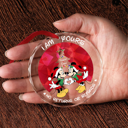 I'm Yours No Returns Or Refunds - Personalized Couple Round Shaped Glass Ornament