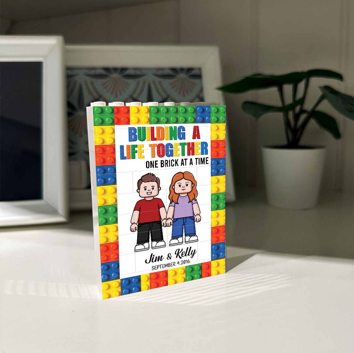 Building A Life Together - Personalized Couple Vertical Rectangle Building Brick Blocks Printed On Both Sides